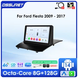 6115 OCTA Core Carplay Android 14 Car radio For Ford Fiesta 2009-2017 Multimedia player GPS 360 Camera car intelligent systems