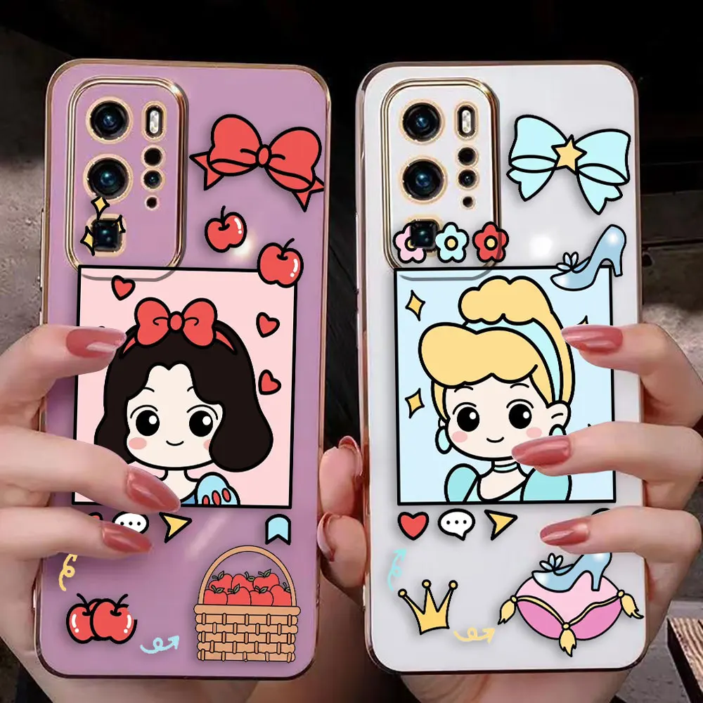 Cover Smooth E-TPU Phone Case Huawei MATE 20 20X 30 40 P20 P30 P40 LITE MAGIC 4 5 PRO PRIME Case Princess Cinderella Snow White