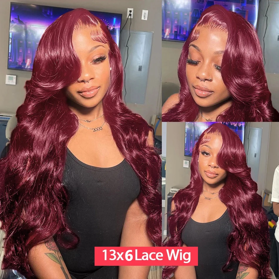 13x6 Lace 99J Reddish Burgundy Colored HD Lace Front Wig Human Hair Wigs Body Wave Human Hair Wigs Transparent Lace Frontal Wigs