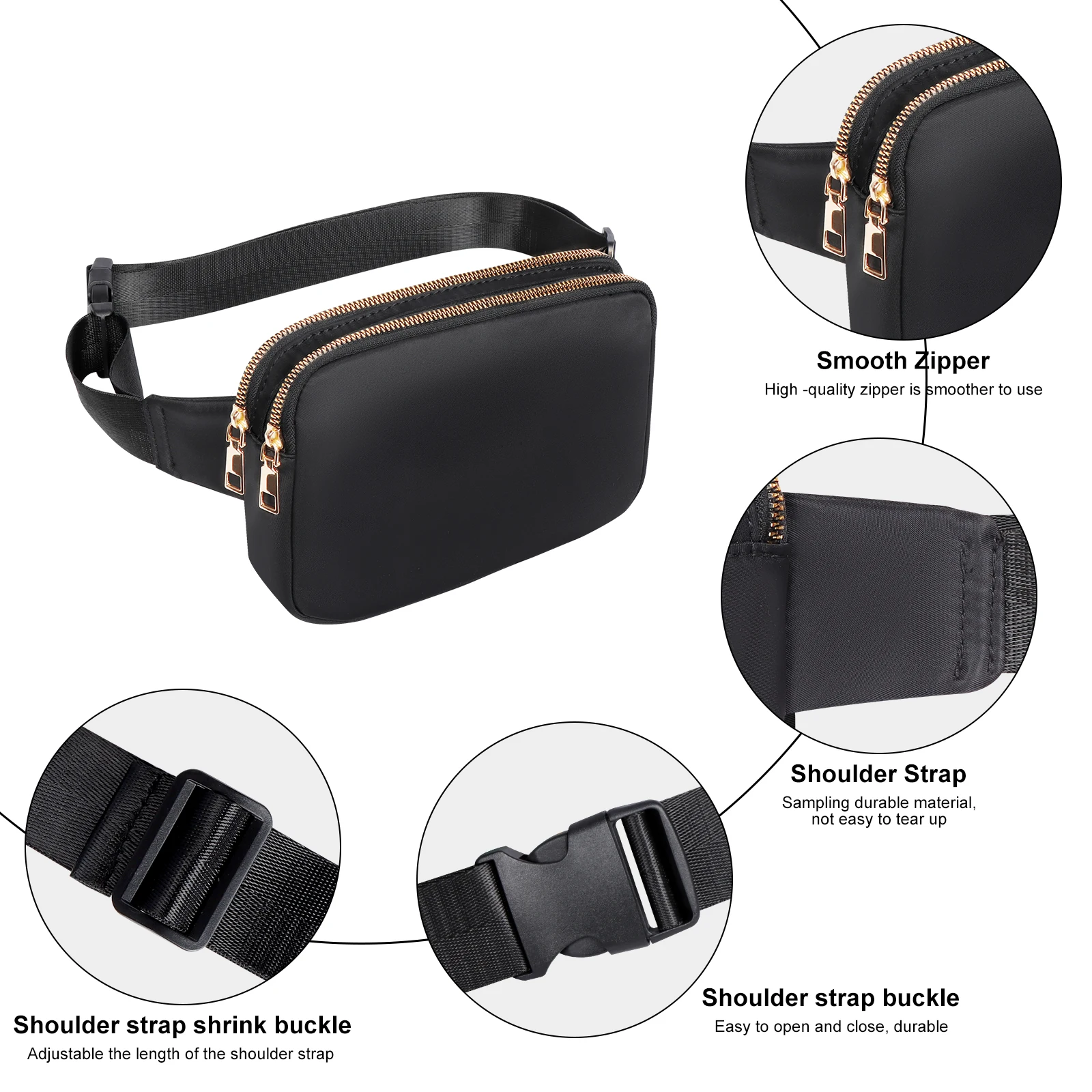 Geestock Fanny Pack Women\'s Waist Bag Fashion Belt Bags Women Dual Zipper Waterproof Crossbody Bag Ladies Bum Hip Bag riñonera