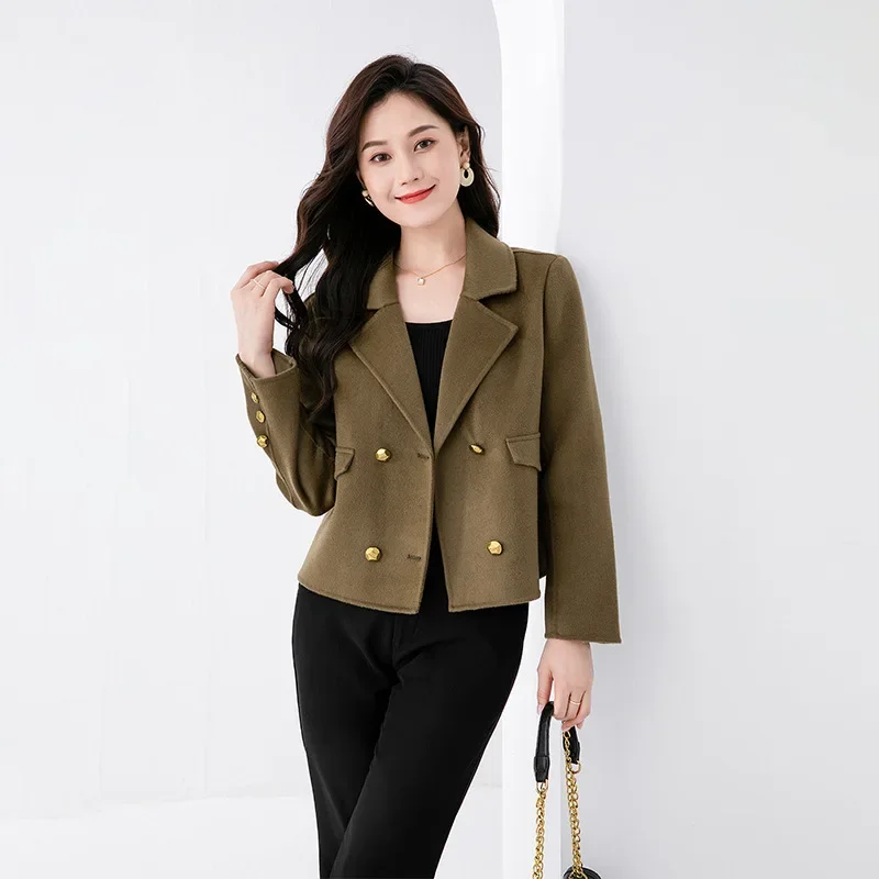 2024 Autumn/Winter Elegant Women's Double-Sided Woolen Overcoat Cropped Petite High-End Jacket Collar For Chic Style