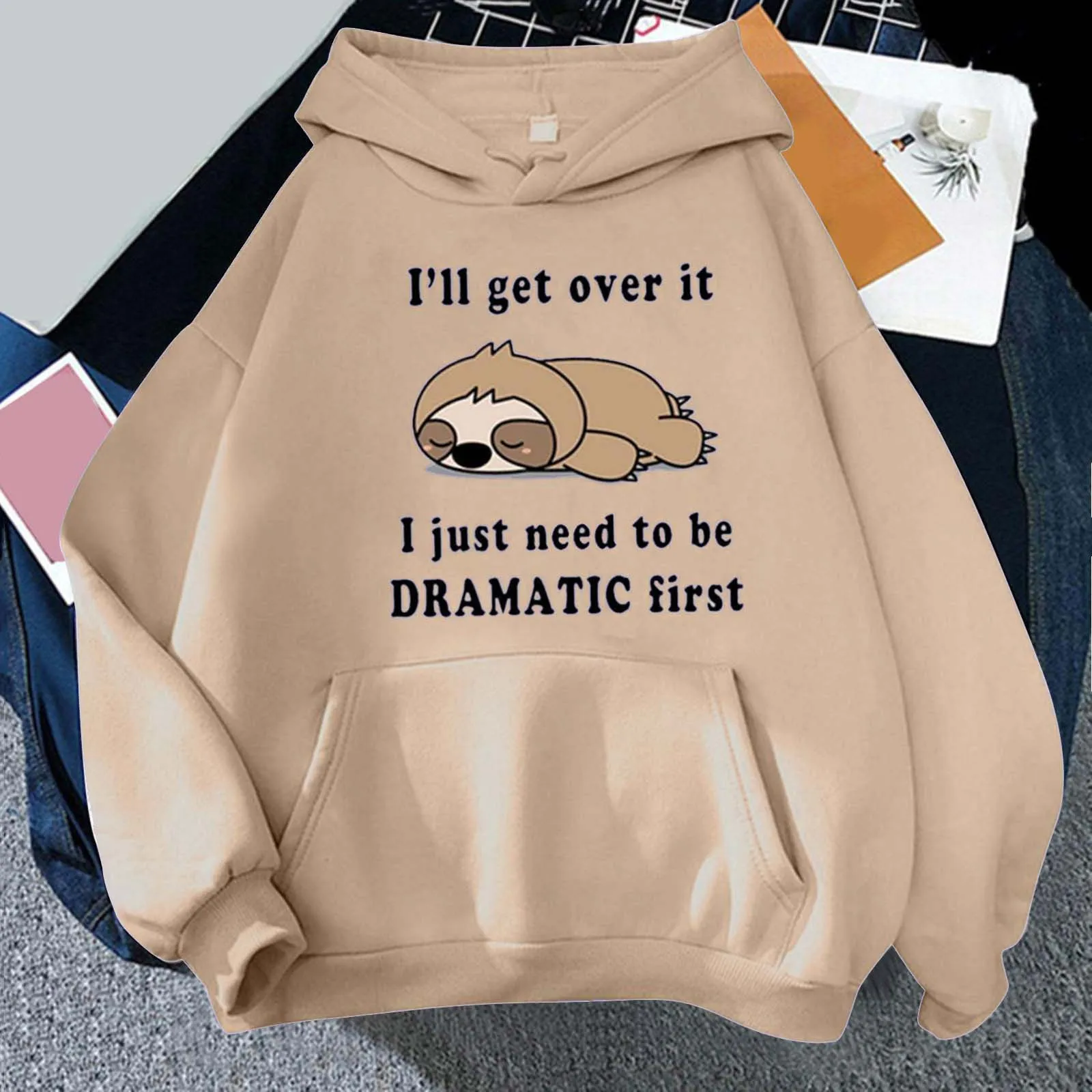 I will Get Over It I Just Need To Be DRAMATIC First Hoodies Funny Sloth Graphic Pullover Unisex Casual con capucha, sudaderas con capucha de manga larga