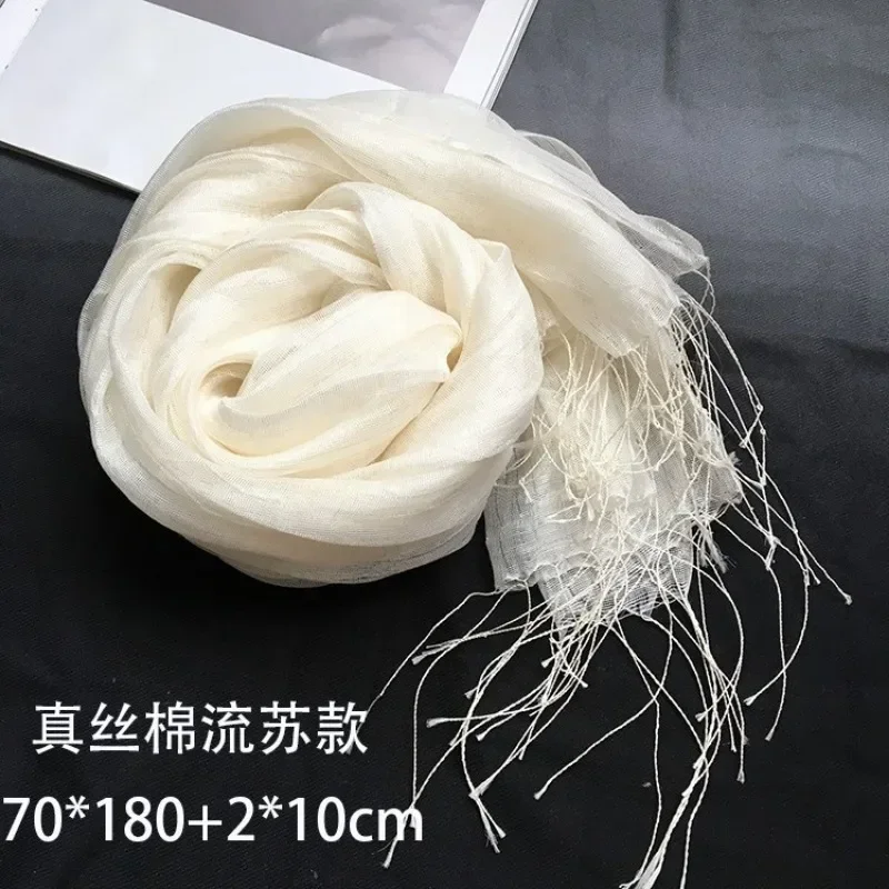 Pure White Silk Cotton Scarf with Plant Dyeing Blue Dyeing Wax Dyeing Hand Drawn DIY Special Teaching White Embryo Fabric