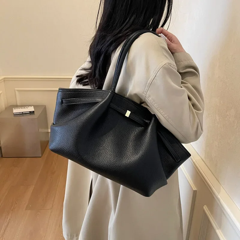 New Premium Lychee Pattern Tote Bag Large Capacity  Underarm Single Shoulder Bag Soft PU Leather Commute Bag Tote Bag for Women