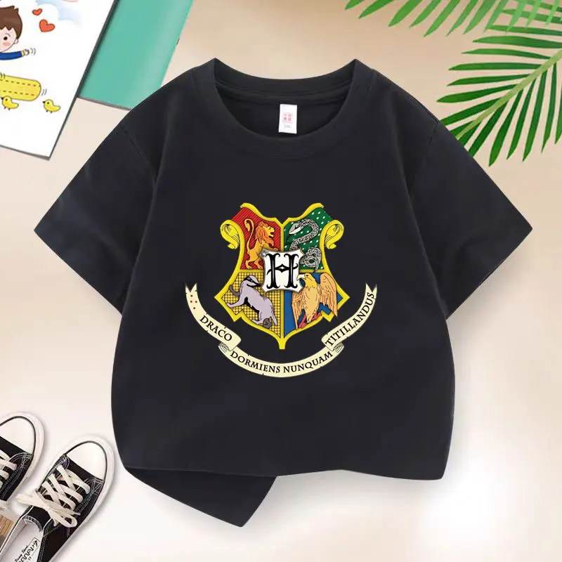 Summer Kids Brand Magic Academy T-shirt Black Print Boys Tshirt Children Short Sleeve T Shirt Cotton Tee Children Clothes