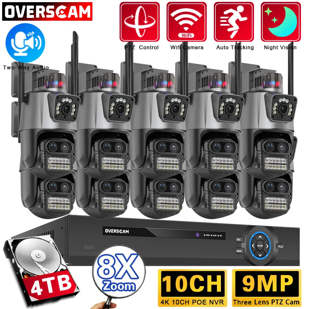 

9MP Three Lens 8X Zoom Wifi PTZ XMEYE 10CH POE NVR Surveillance System Two Way Audio CCTV Security Camera Video Surveillance Kit