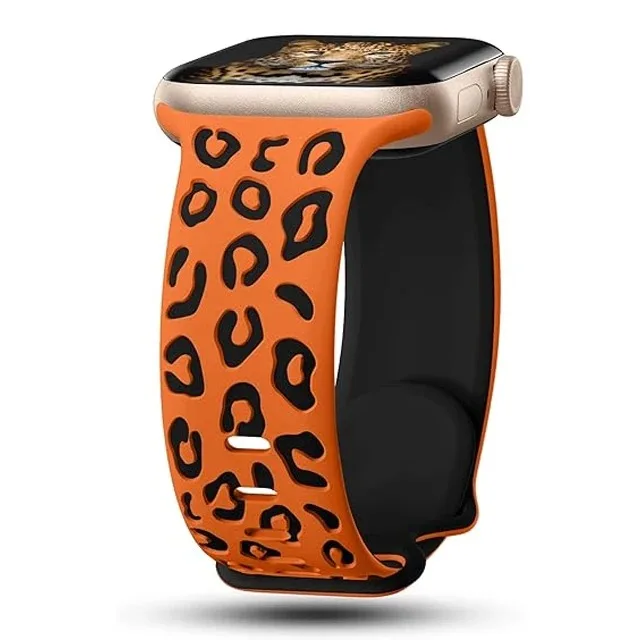 Engraved Leopard For Apple Watch Straps 40mm 44mm 42mm 45mm 41mm 49mm 38mm Silicone Bracelet Series 9 8 7 SE 6 5 4 ultra2 3 band