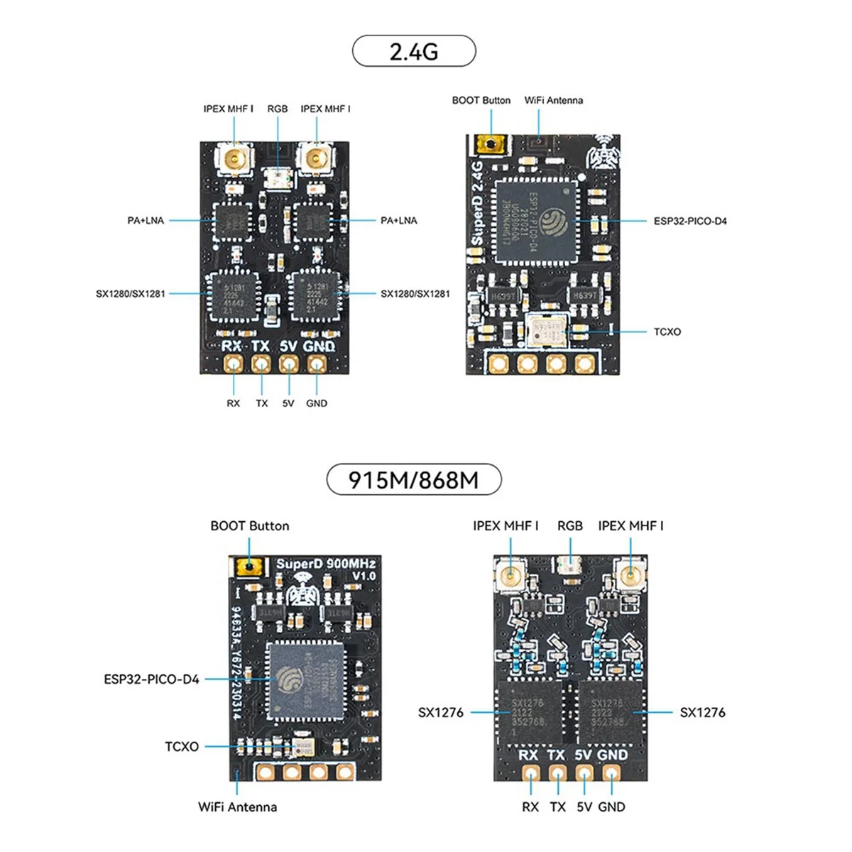 A16Z SuperD ELRS 2.4G Diversity Receiver ExprssLRS RX 2T Antennas TCXO for RC FPV Long Range/Freestyle Drone