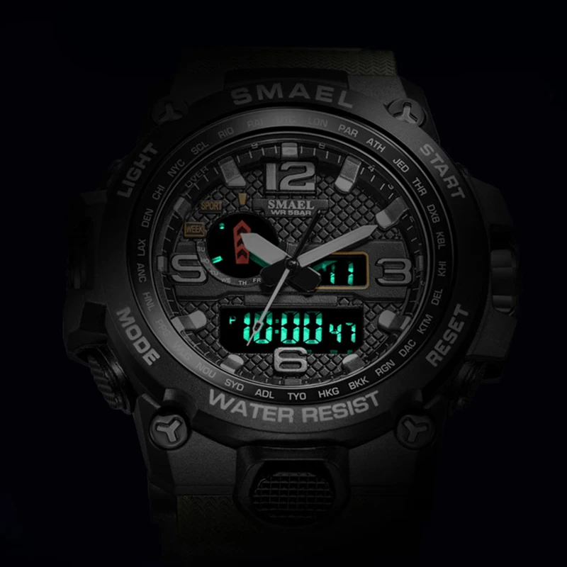 Digital Tactical Men Watch Dual time Army Green Sport Man Watches Waterproof Military Wristwatches reloj hombre Alarm Clocks