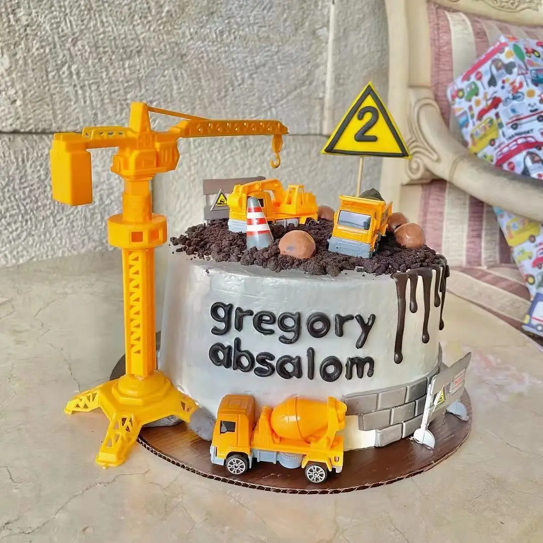 1set Construction Cake Topper Multi Type Excavator Bulldozer Toppers for Boy's Birthday Party Cake Decorations DIY Cake Supply