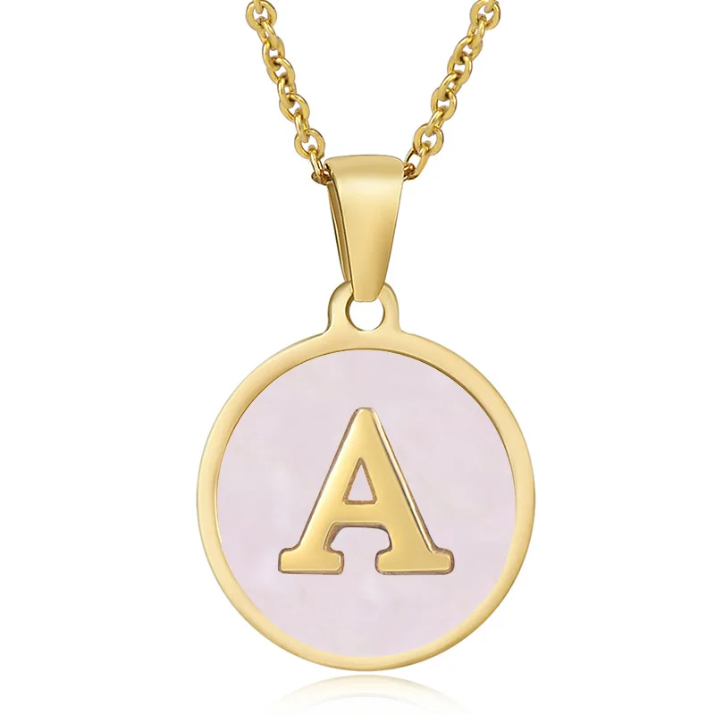 Newest Gold Color 26 Letter Necklaces for Women Alphabet Pink Shell Pendant Necklace Fashion Chain Necklace for Women Jewelry