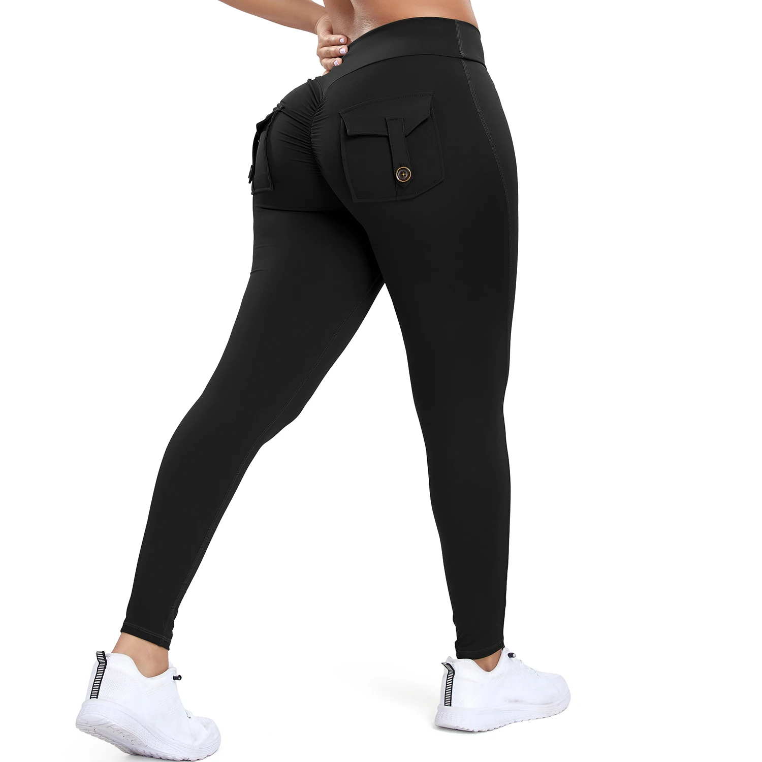 Raspe as leggings com bolsos para mulheres, cintura alta, treino, calças de ioga, calças justas Ruched Booty, ginásio, correr, roupas fitness,