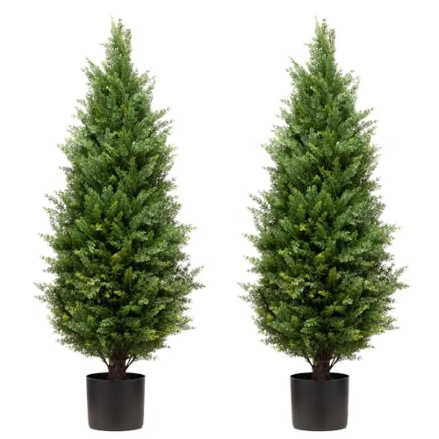 

3ft Artificial Topiary Trees Artificial Cedar Trees UV Resistant Bushes Potted Set of 2 Faux Shrubs for Outdoor Indoor Front Po