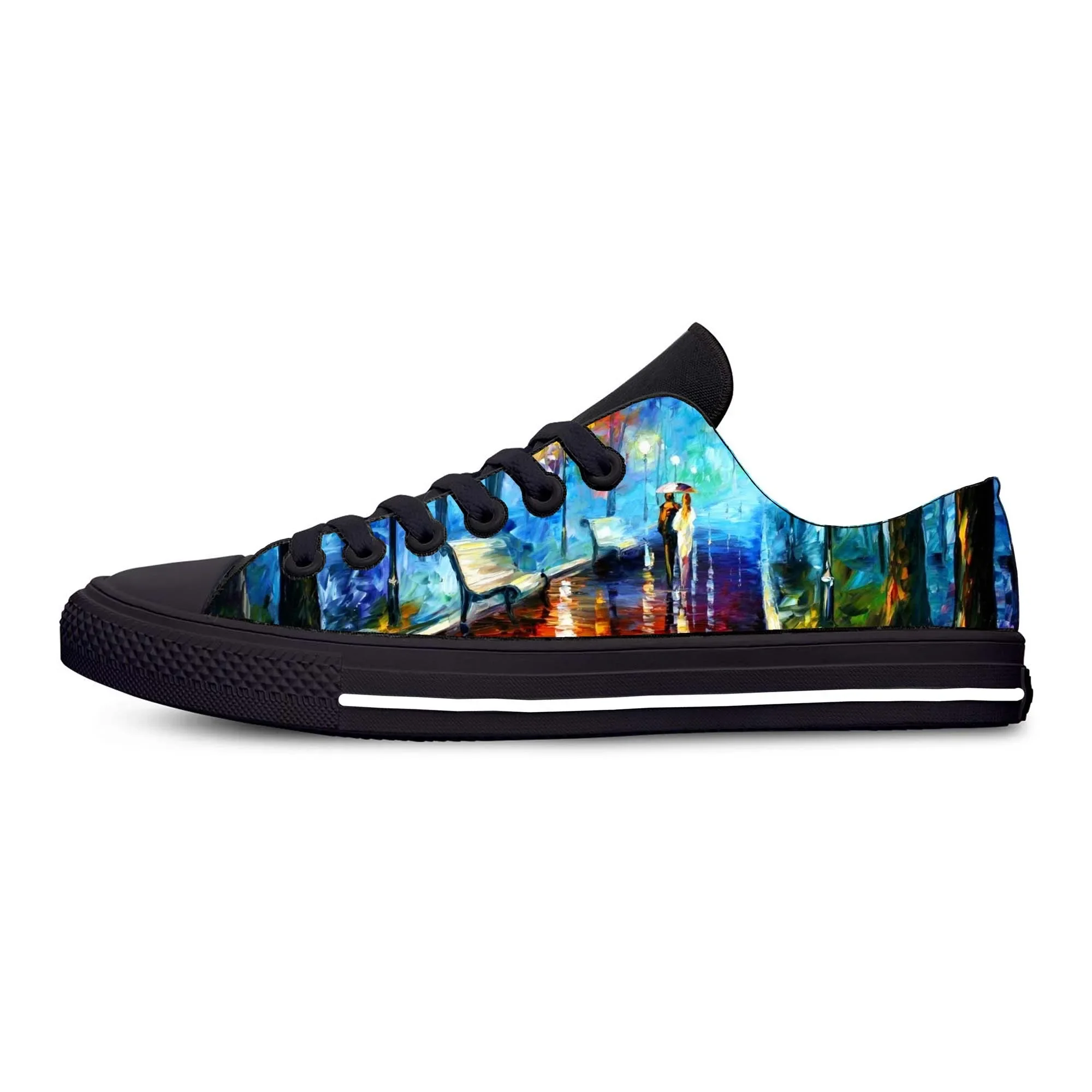 Vincent Van Gogh noche estrellada pintura al óleo moda Casual zapatos de tela baja cómoda transpirable personalizado hombres mujeres zapatillas de deporte