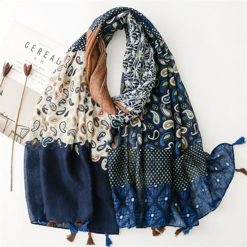 2024 Retro Folk Sun-screen Scarves Han Clothing Accessories Bali Yarn Three Spell Geometric Cashew Outdoor Travel Shawl 88X180CM