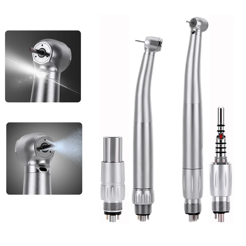 Dental Fiber Optic LED High Speed Air Turbine Handpiece with Quick Coupling Coupler Connector, fit for KAVO NSK 4/6 Holes