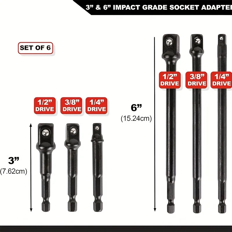 Impact Socket Adapter Kit Impact Driver Socket Extension Kit 1/4 3/8 1/2 Drive Socket Adapter for Drill Bits Hex Shank Socket Dr