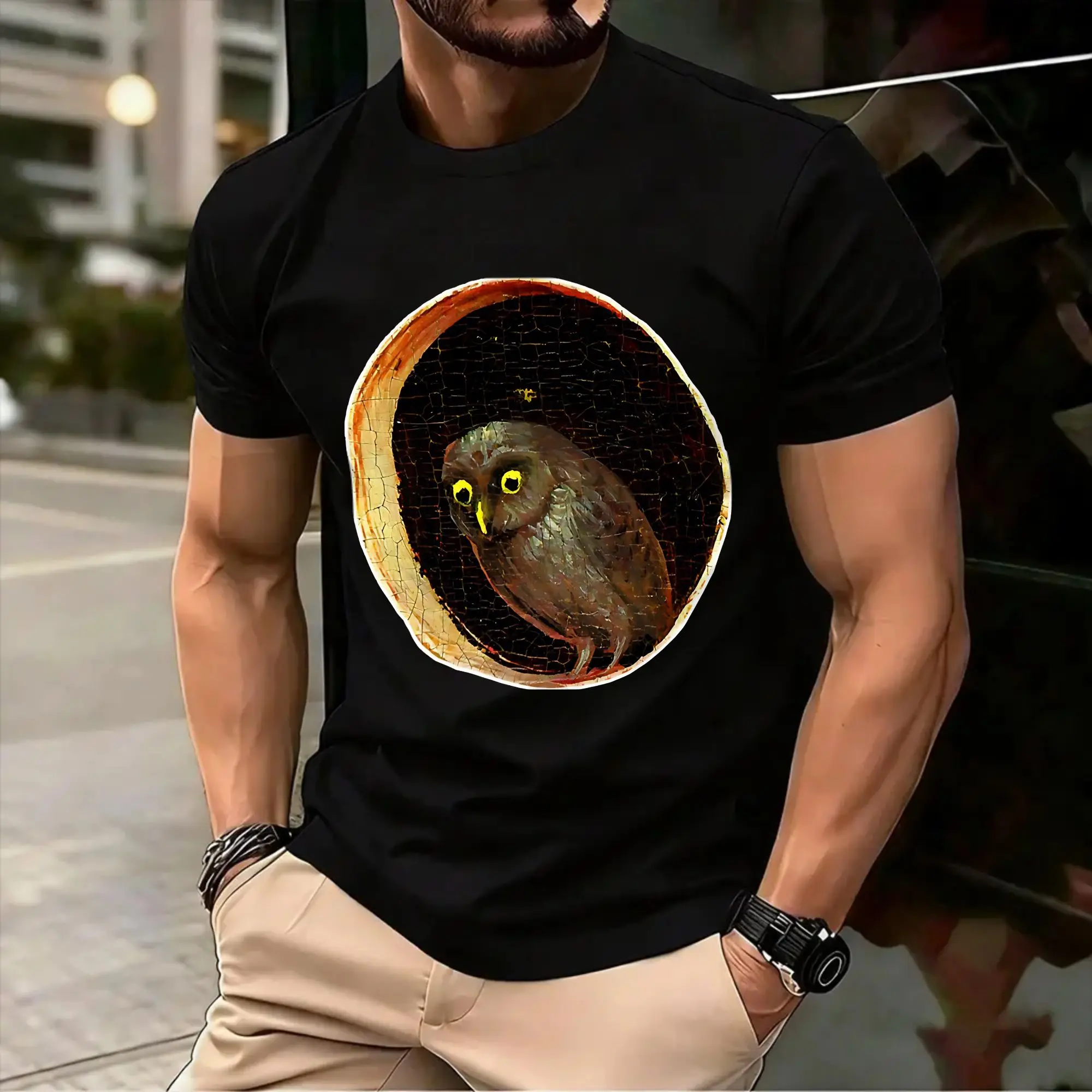 Summer Hieronymus Bosch Owl Garden Of Earthly Trending T-Shirts  Cotton Tshirt for Couple Aesthetic Short Sleeve Tees