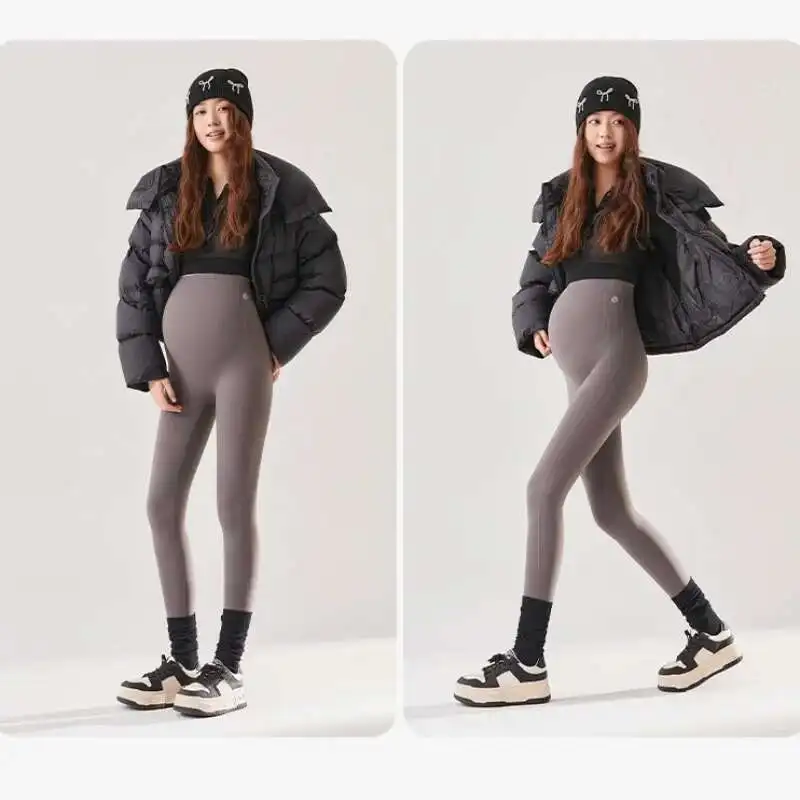 

2024 Spring Autumn Maternity Leggings Pregnant Women High Elastic Belly Support Pants Unfettered Seamless Maternity Shark Pants