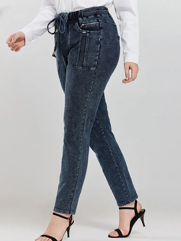 plus Size Women's Casual Jeans High Waist Slim Fit Comfortable Stretch Denim Pants for plus Size