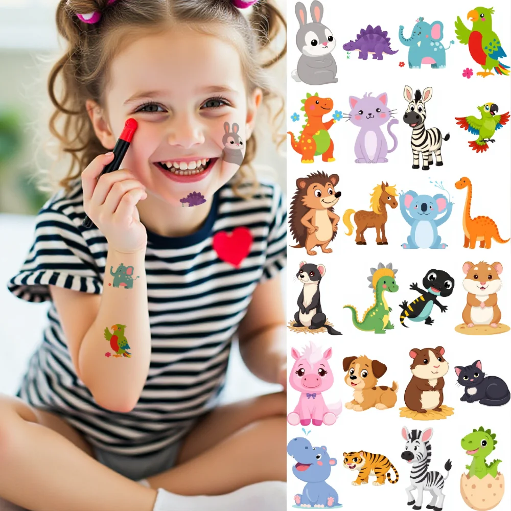 

Временная татуировка, 54 шт., водонепроницаемые долговечные наклейки на тело, динозавр, коала, слон для плеч, рук, девочек