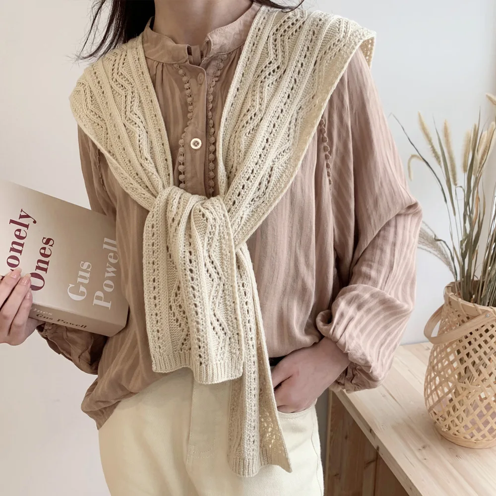 

Fashion Korean Knot Knitted Shawl Female Hollow Out Skirt Shirt Shawl Spring Autumn Shoulder Net Red Scarf Shawl