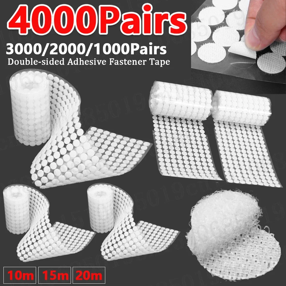 4000-1000 Pairs Self Adhesive Fastener Tape Dots 10/15/20mm Adhesive Strong Glue Magic Sticker Round Fastener Hook Tape