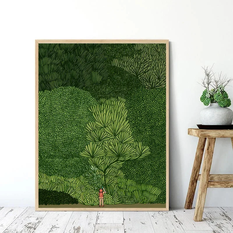 Scandinavian Simple Green Forest Jungle Exploration Wall Art Canvas Poster Print Painting Home Bedroom Living Room Decoration