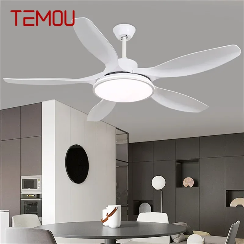 TEMOU Modern Fan Light Luxury Living Room Restaurant Bedroom Study LED Ceiling Fan Light Remote Electric Fan Light