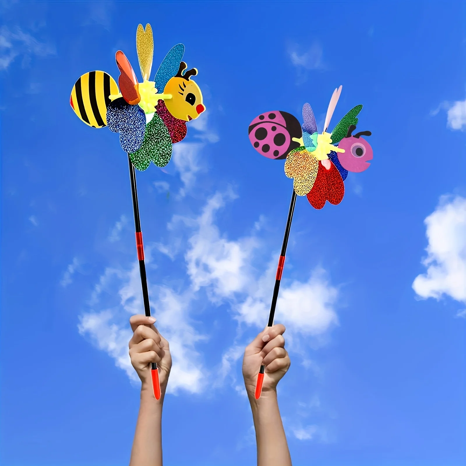 1pc/2pcs-Cartoon 3D Sequins Colorful Windmill Insect Bee Windmill Home Courtyard Decoration