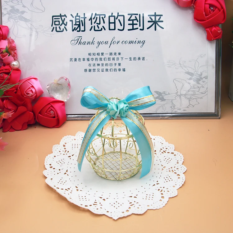 Wedding New Juxilai Creative Iron Art Metal Small Craft Electroplated Bird Cage Joy Candy Box Chocolate Candy Box