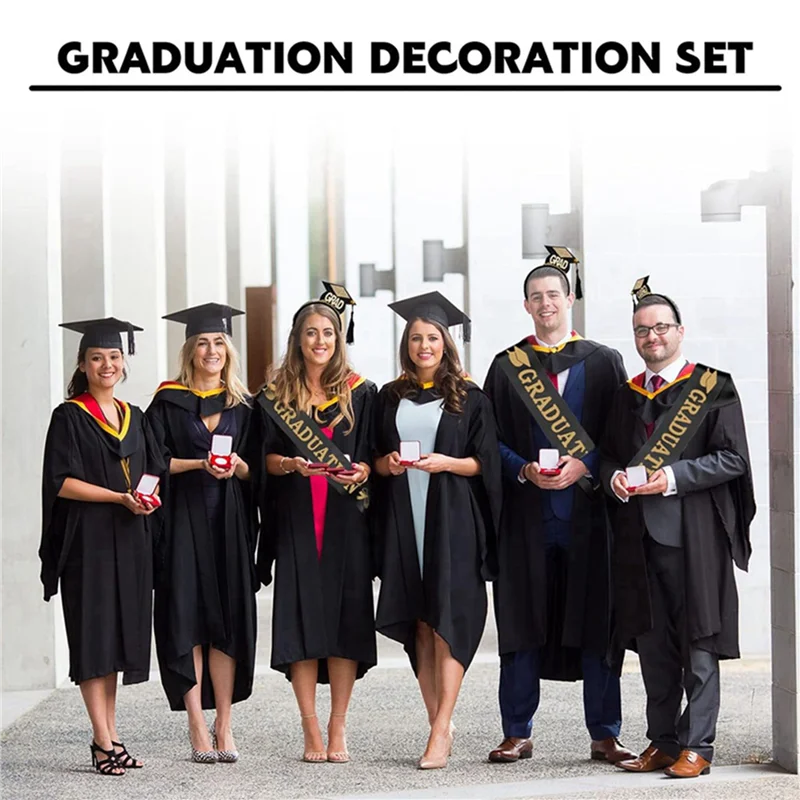 

B92B-2Set Grad Cap Headband Graduated Satin Sash 2024 Graduation Party Decoration Supplies Photo Props Mini Bachelor Hat