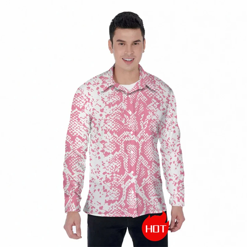 Snakeskin Graphic Long Sleeve Shirts For Men Clothes Spring And Autumn Unisex Lapel Blouse Funny Design Blouses Snake Shirt Tops