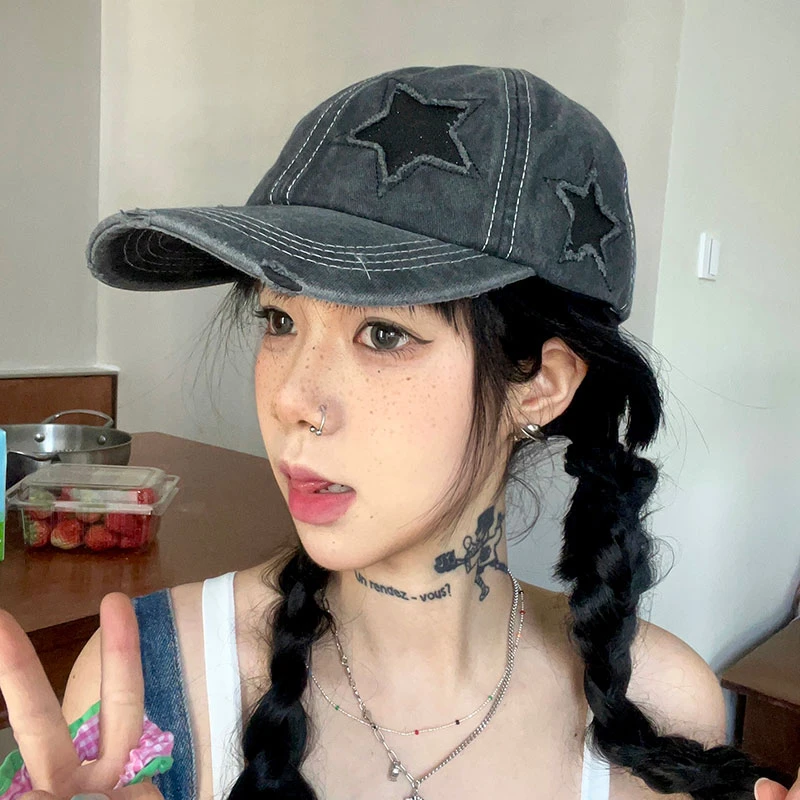 Y2k Niche American Baseball Caps Women Hottie Soft Top Pentagram Cap Spring and Summer Sun Protection Versatile Hip-hop Hats Men