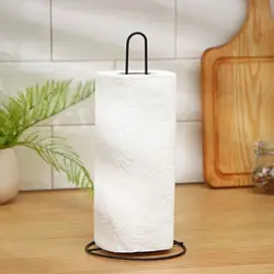 Stainless Steel Roll Paper Towel Holder Free Standing Black/Silver Vertical Napkins Rack One-handed Tear Tissue Stand Bathroom