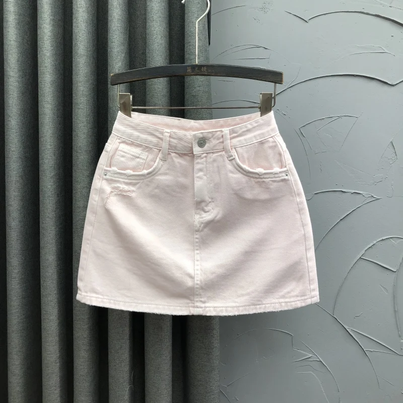 

Pink High Waist Denim Skirt Women's Faionable Versatile A-Line f Body Skirt Spring 2025 Loose Fit Pure Color