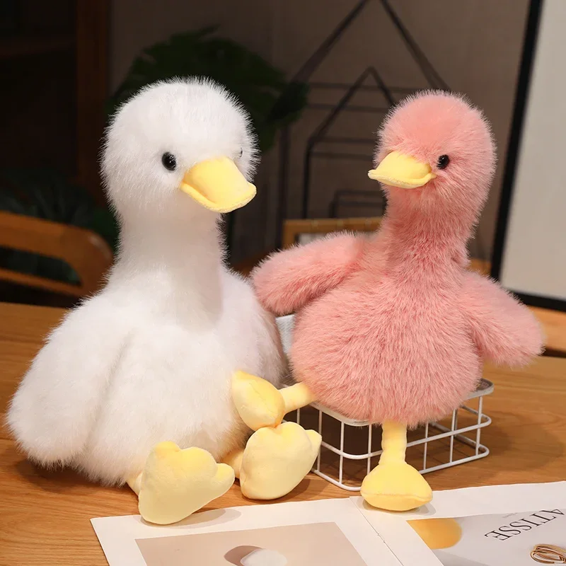 Kawaii Simulation Yellow Duck Plush Toy Lifelike White Black Duck Plushies Long Hair Animal Doll Boys Girls Sleeping Gift