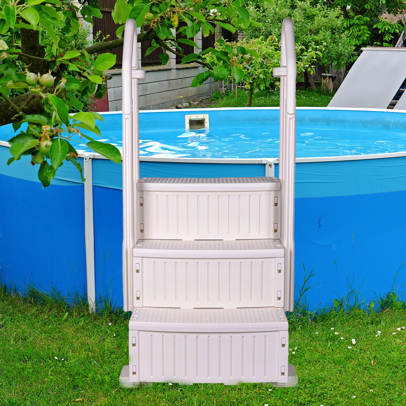 Échelle de piscine détachable, Double mains courantes, escaliers avec marches antidérapantes et robustes pour diverses tailles creusées et hors sol