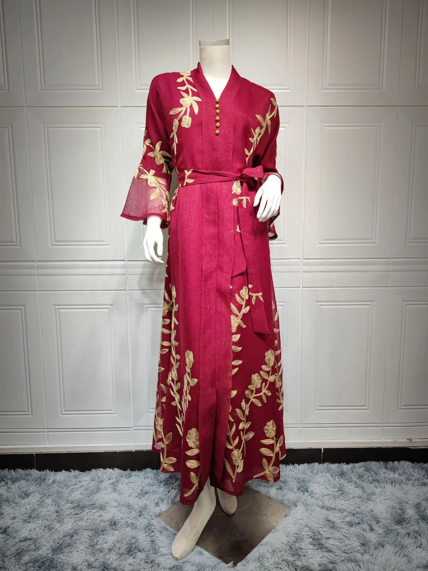 Muslim Mesh Floral Embroidered Abaya Dress for Women Elegant Middle East Arab Oman Dubai Morocco Caftan Evening Party Clothes