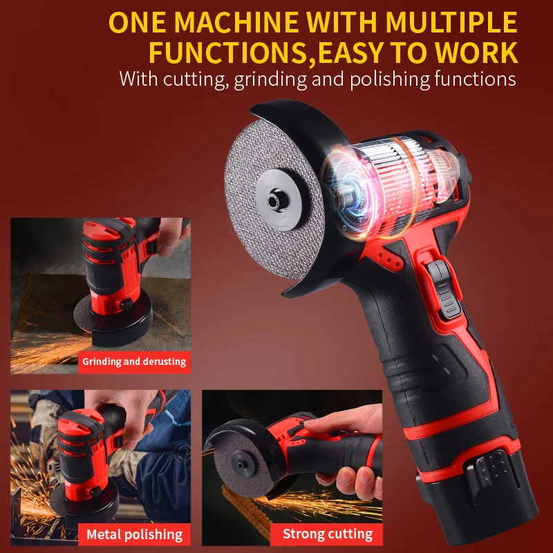 Mini Angle Grinder Rechargeable Cordless Cutting Machine 16.8V Electric Hand Grinder Polishing Machine Grinding Tools 9000RPM