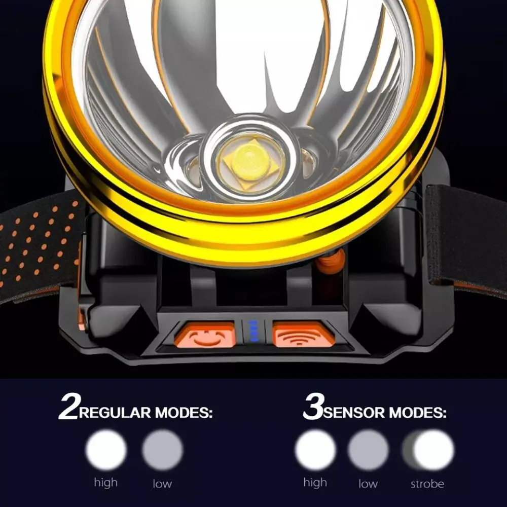 

USB перезаряжаемые сенсорные фары, водонепроницаемые, супер яркие, умные, сенсорные, налобные фонари, дальний дисплей, головной фонарик