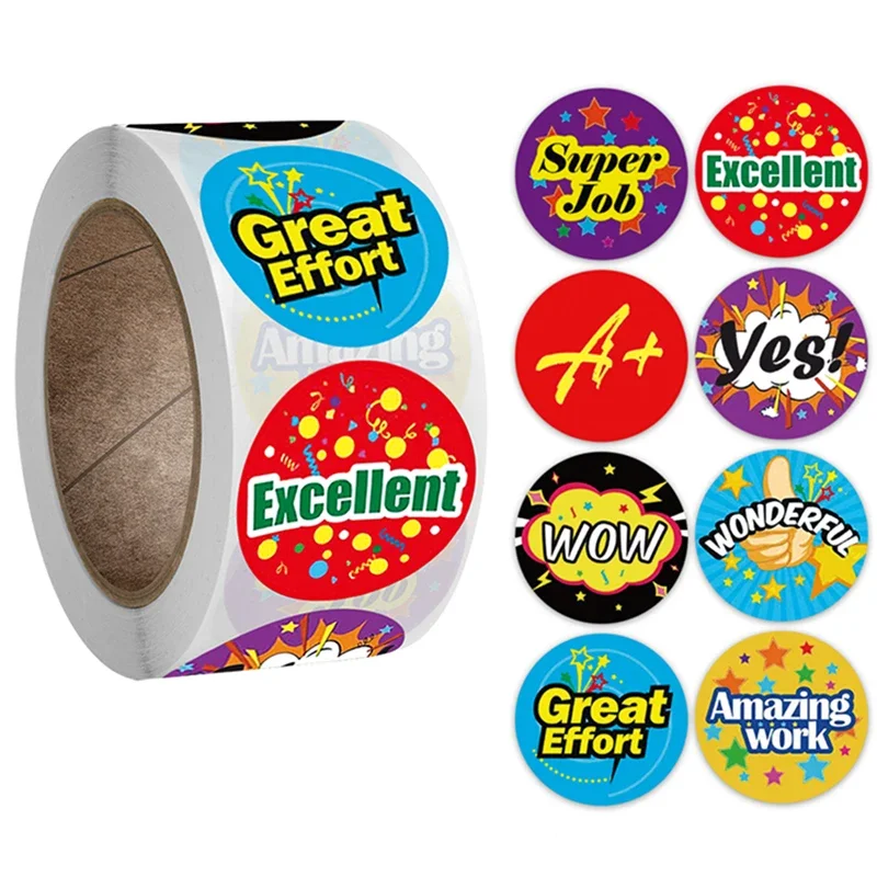 500Pcs Teacher Reward Sticker Encouragement Sticker Roll for Kids Adhesive Sealing Label School Teacher Supplies Stationery