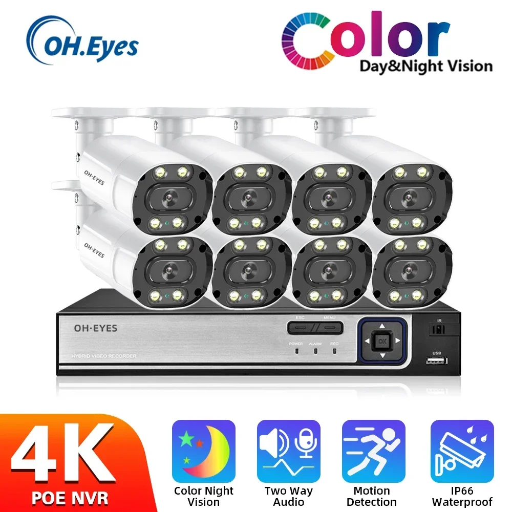 

4K POE NVR Kit 8CH 8MP Security Camera System with 2 Way Audio XMEYE CCTV IP Bullet Camera Color Night Vision Video Surveillance