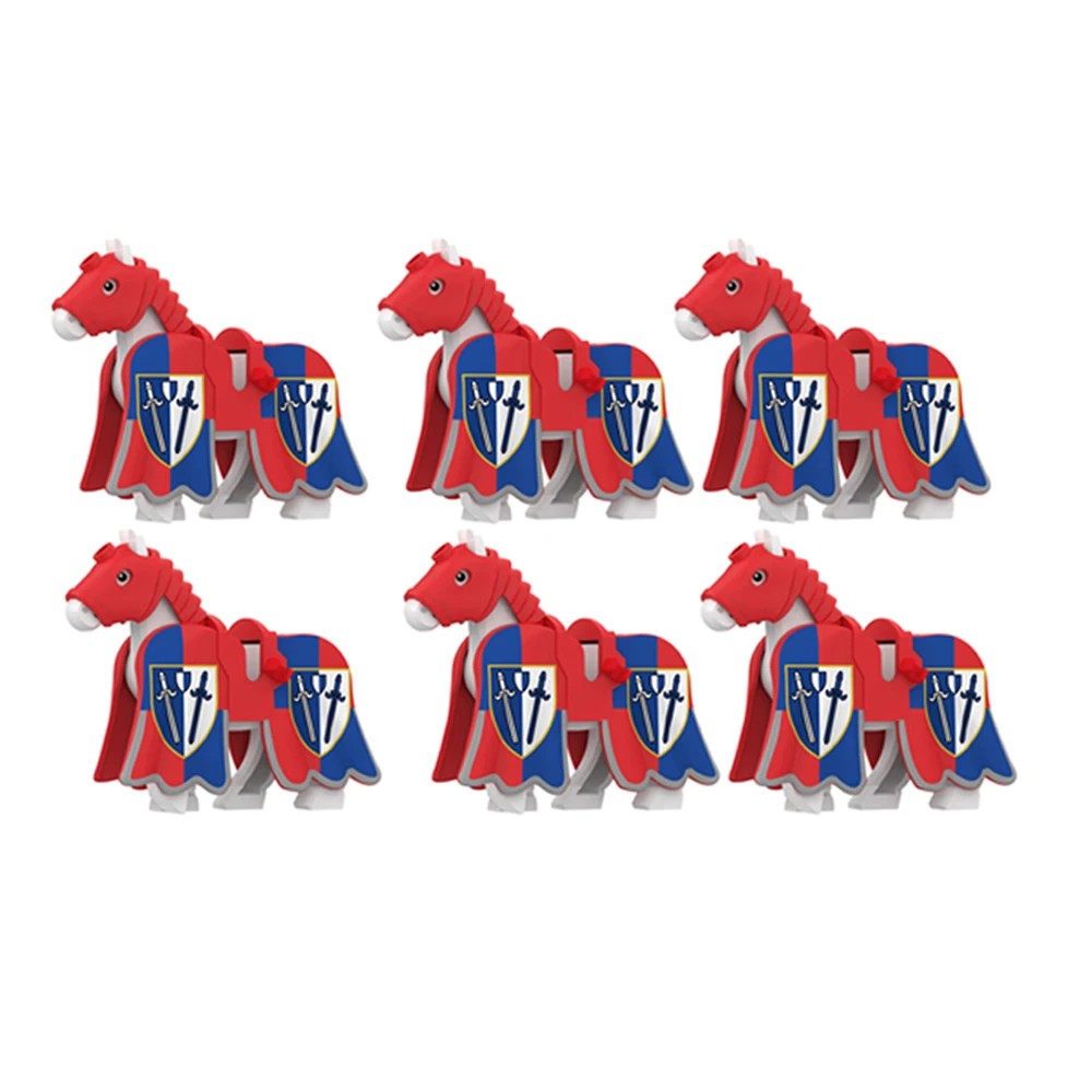6PCS MOC Medieval Solider Knight War Horse Building Blocks Castle Heavy Armored War Of The Saddle Rope Kid Toy Christmas Gifts