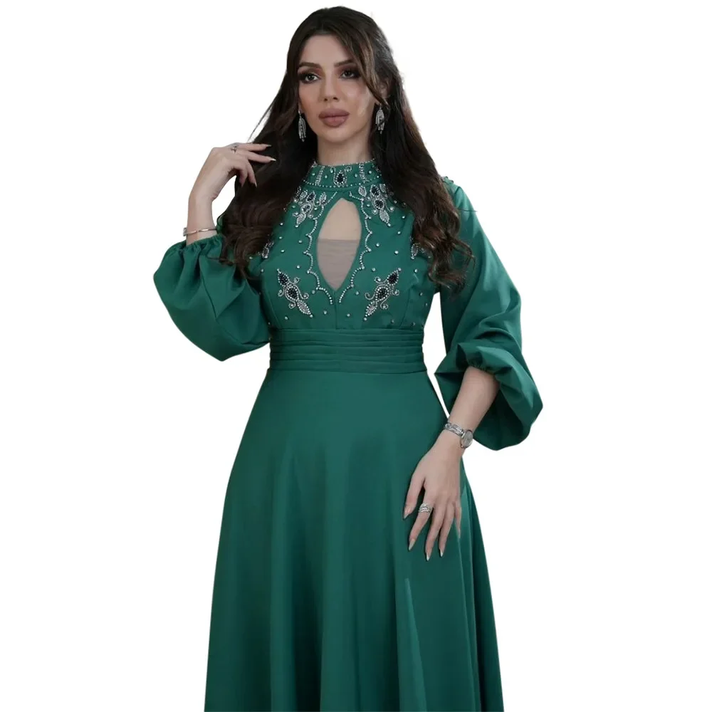 Moroccan Kaftan Eid Muslim Maxi Dress Jalabiya for Women Party Vestidos Diamonds Ramadan Dubai Abayas Islam Arab Long Robe