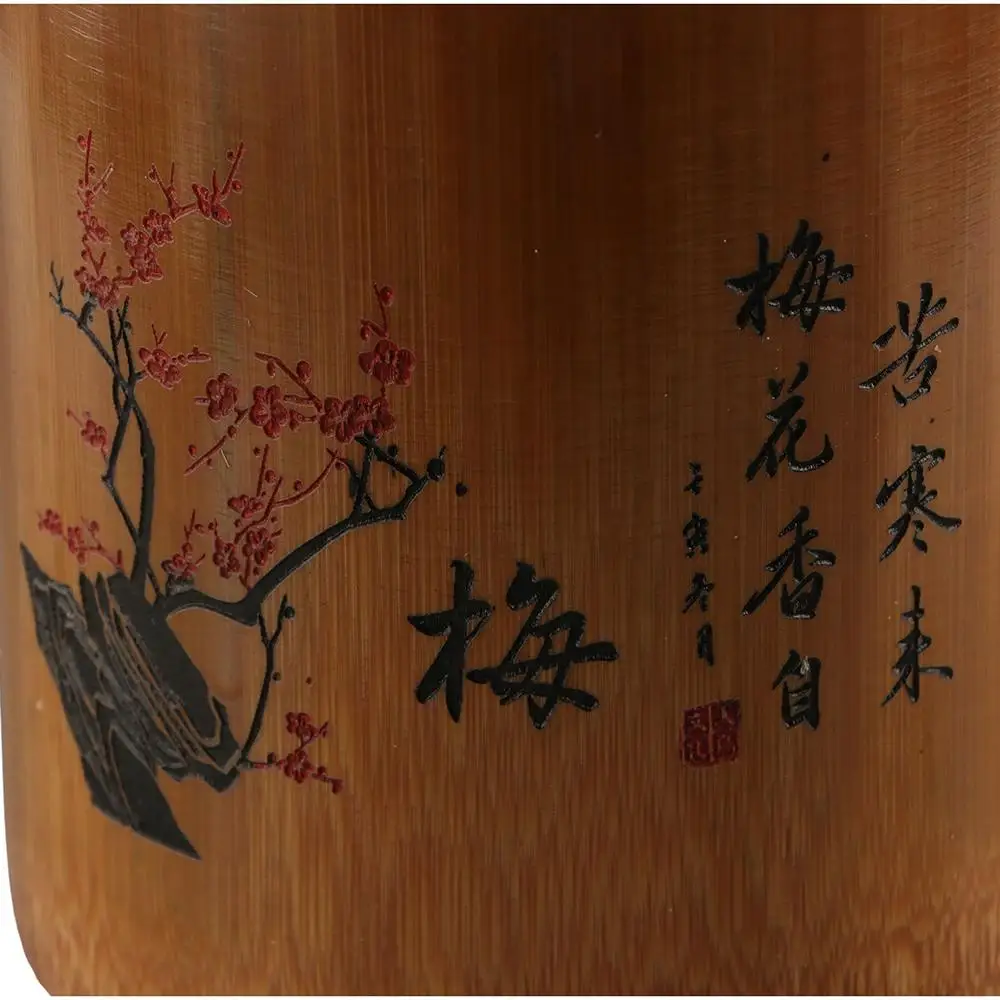 Прочный многофункциональный настольный ящик для хранения, цилиндрический держатель для ручек в китайском стиле, бамбуковый пенал с орхидеей, настольный