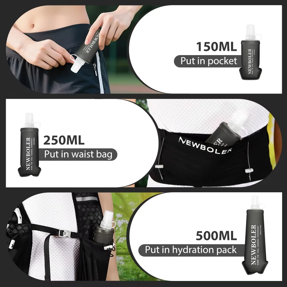 NEWBOLER 150/250/500ml Soft Flask Folding Collapsible Water Bottle TPU BPA Free Outdoor Sport Portable Water Bag Running Camping - view 6