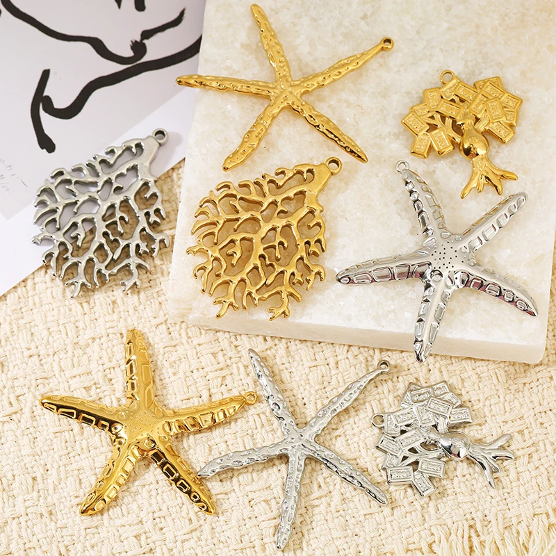 4pcs Stainless Steel Big Coral Starfish Tree Root Charm Pendants for DIY Women Earring Necklace Jewelry Materials Accessories