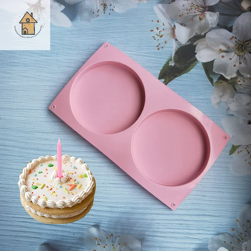 

Pink 2-hole Circular Cake Silicone Mold Flat Tube Chocolate Dessert Kitchen Baking Mold