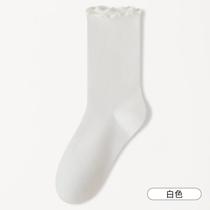 رمادي ترهل الجوارب مرونة لطيف كشكش حافة تنفس منتصف العجل جوارب قطنية الخريف الشتاء بسيطة سهلة مطابقة الجوارب النسائية #6